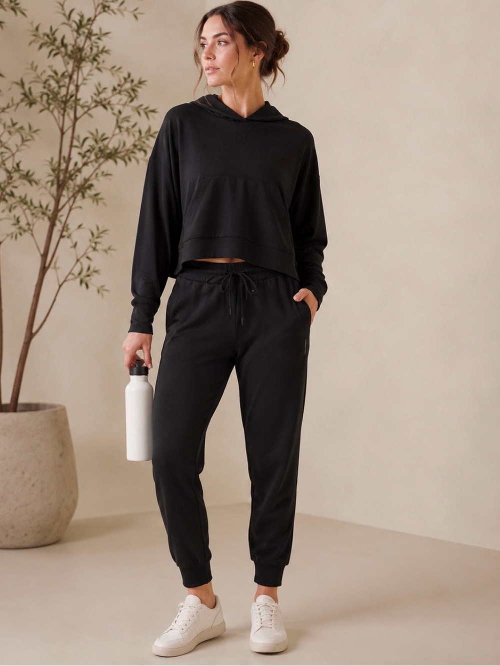 Fabletics Cloud Jersey Cropped Hoodie Black XXL 1X Soft Athleisure Lounge